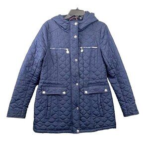 Tommy Hilfiger Women's Quilted Zip Front Puffer Jacket w/Hood-Navy Blue, Sz M